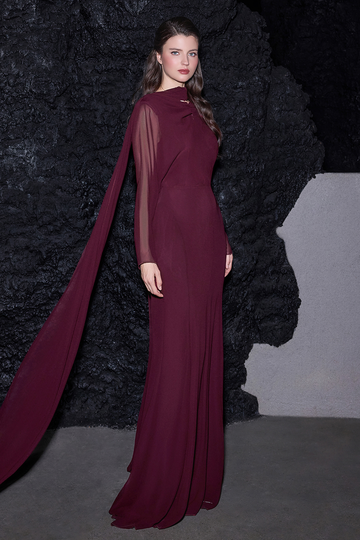 Chiffon Knotted Maxi Dress With Scarf