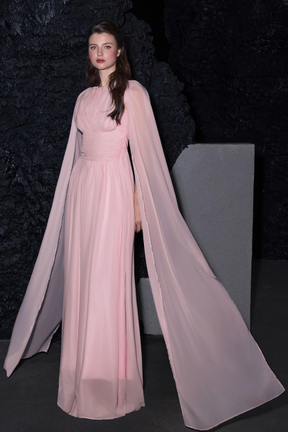 Solid Crumpled Cape Sleeve Maxi Dress