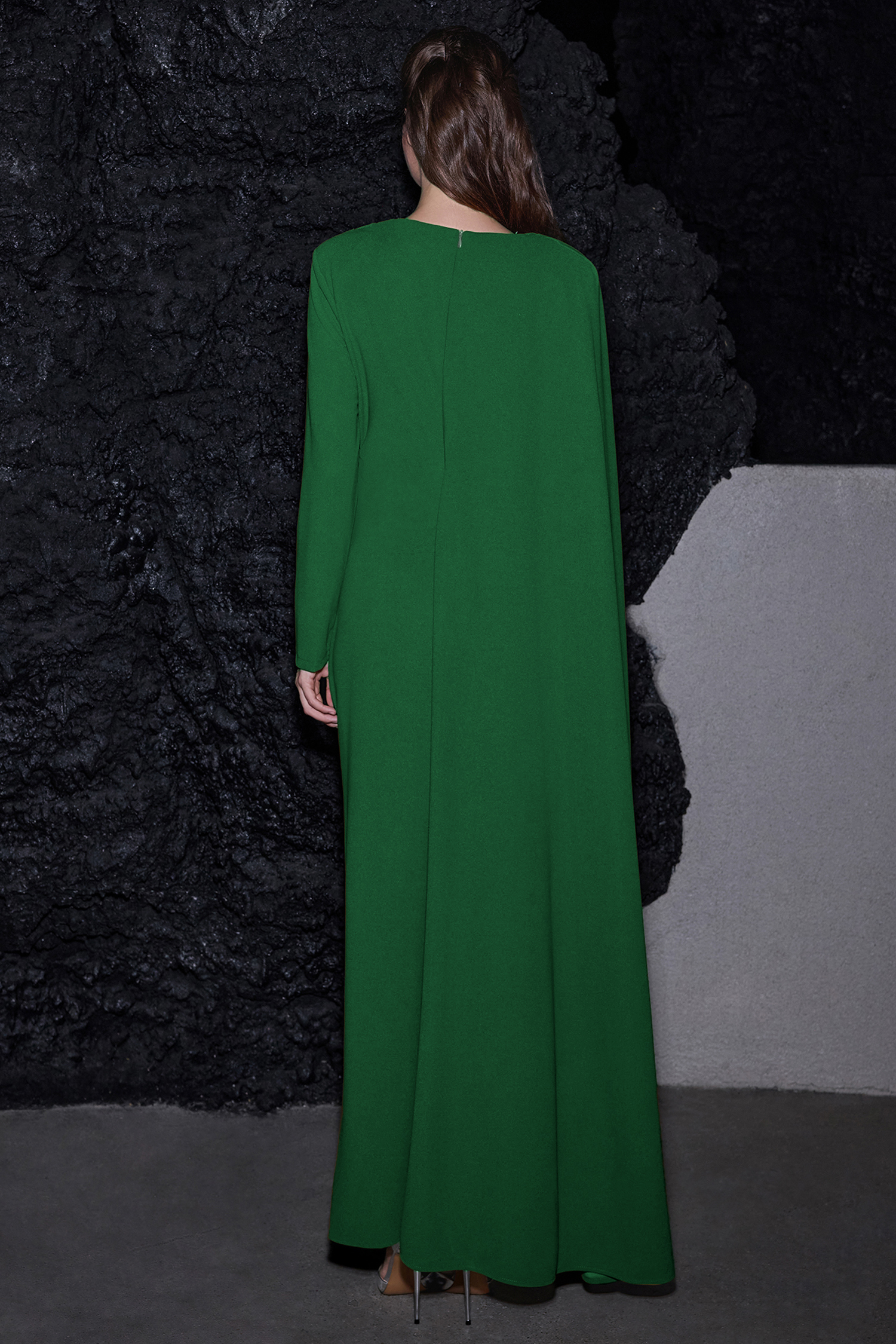 Pleated Round Neck Cape Maxi Dress