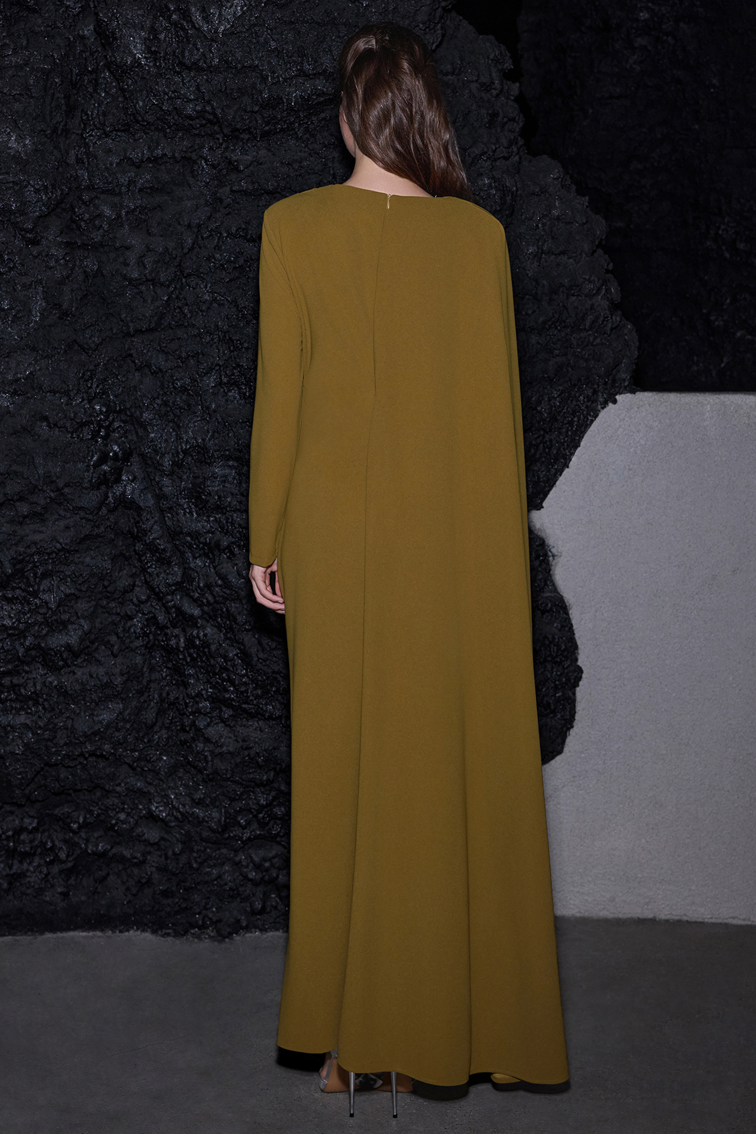 Pleated Round Neck Cape Maxi Dress