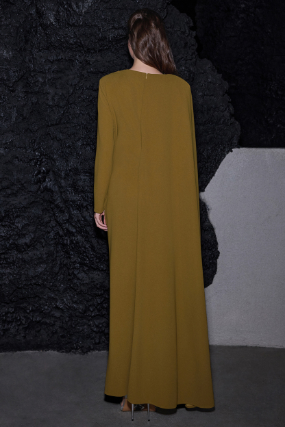 Pleated Round Neck Cape Maxi Dress