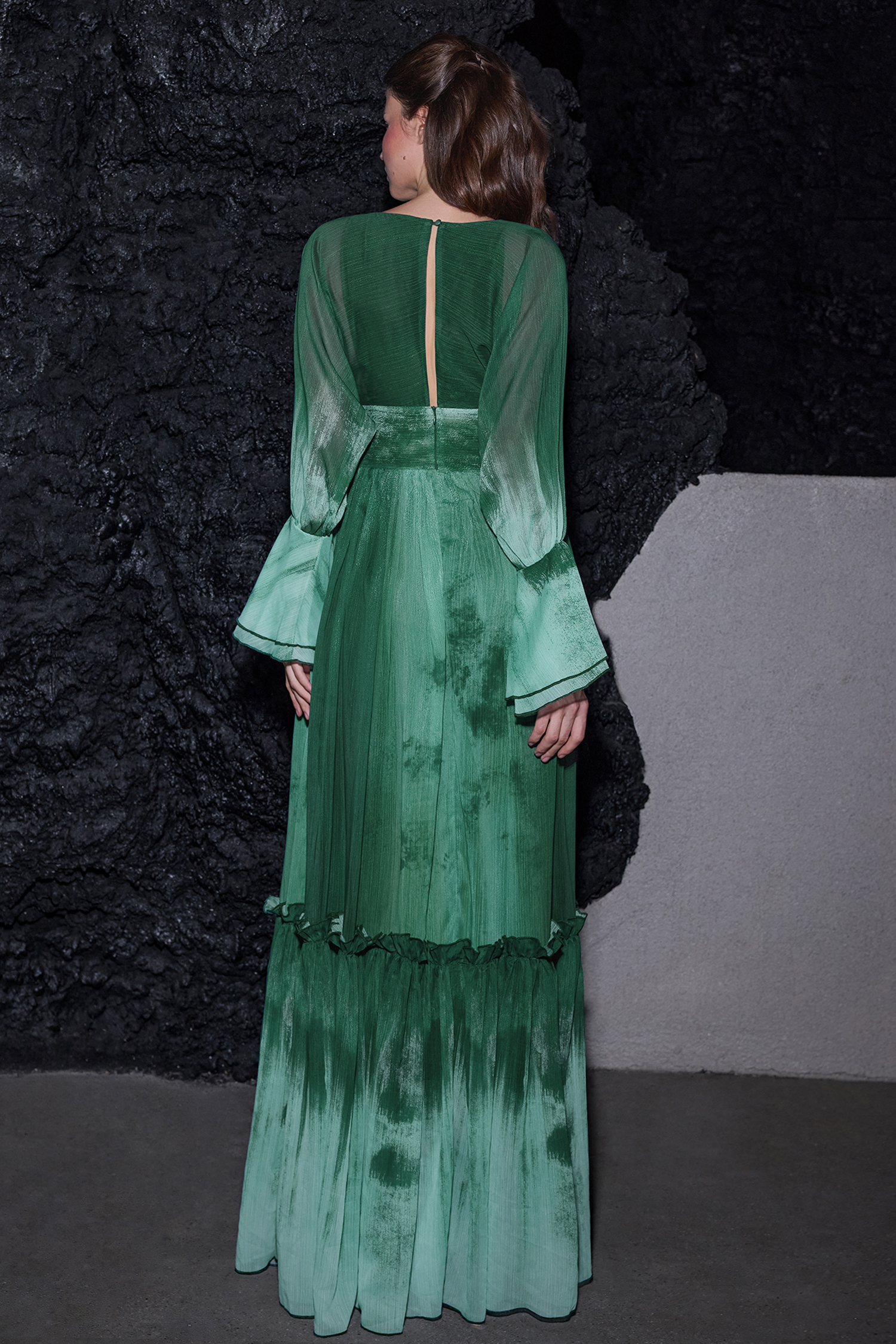 Ombre Chiffon Ruffle Maxi Dress