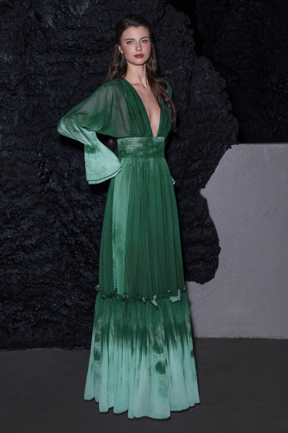 Ombre Chiffon Ruffle Maxi Dress