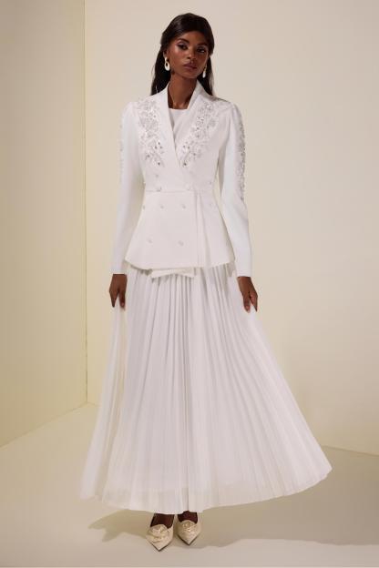 Chiffon Pleated Midi Dress With Nail Bead Embroidery Outerwear