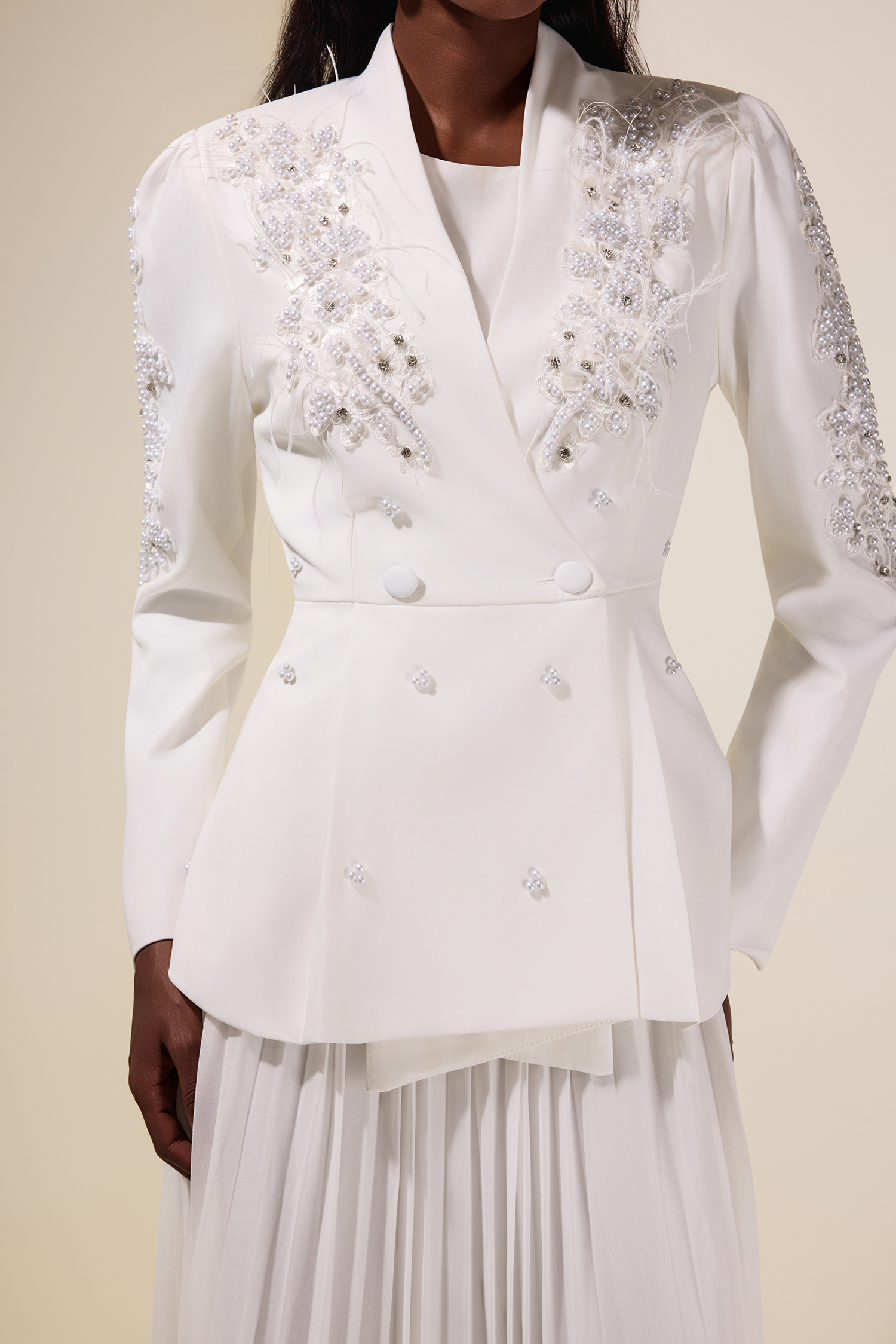 Chiffon Pleated Midi Dress With Nail Bead Embroidery Outerwear