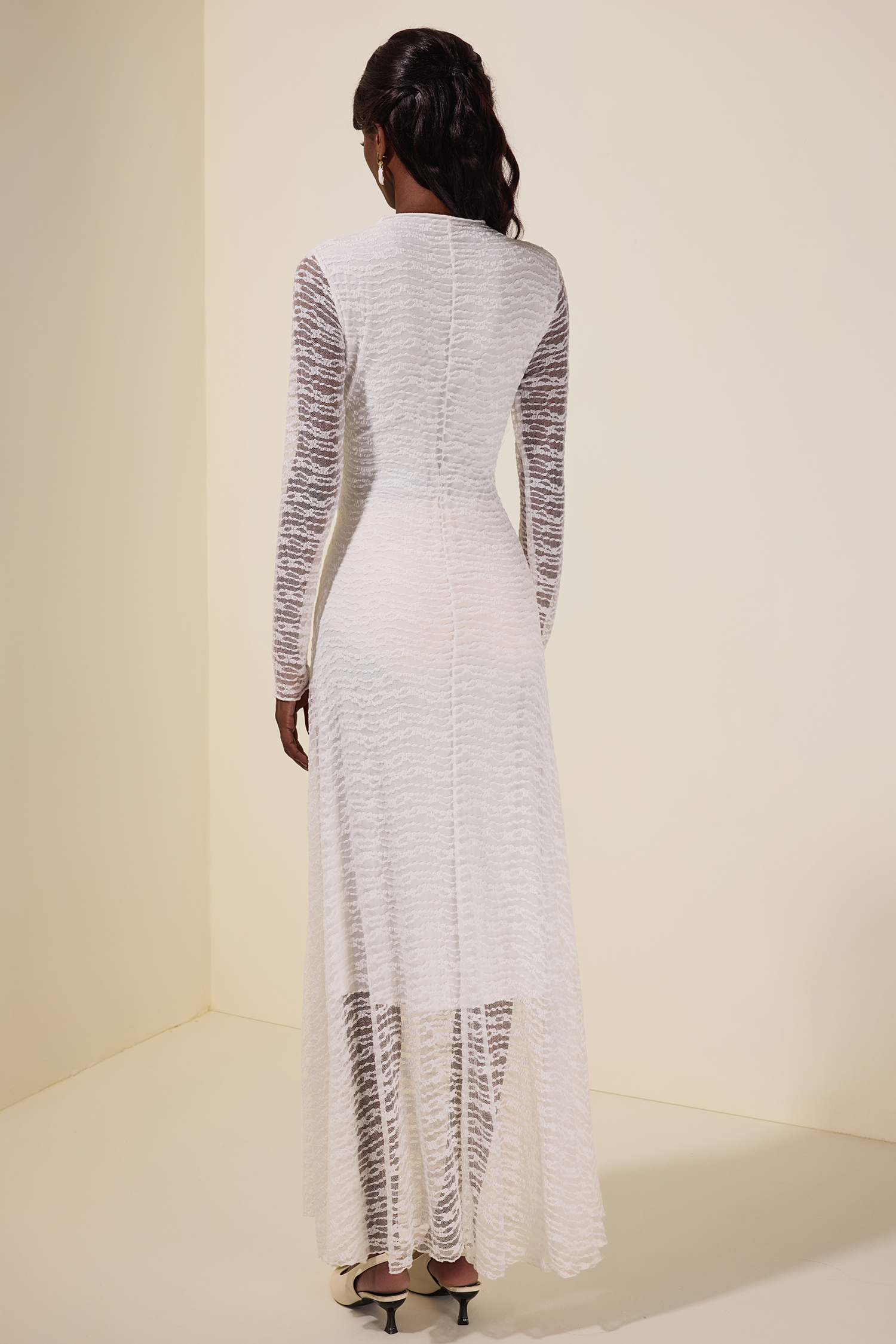 Lace Round Neck Long Sleeve Maxi Dress