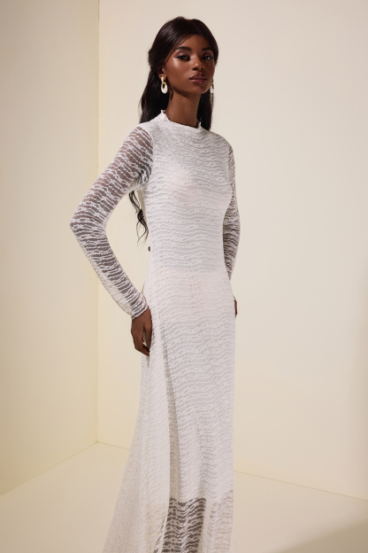 Lace Round Neck Long Sleeve Maxi Dress