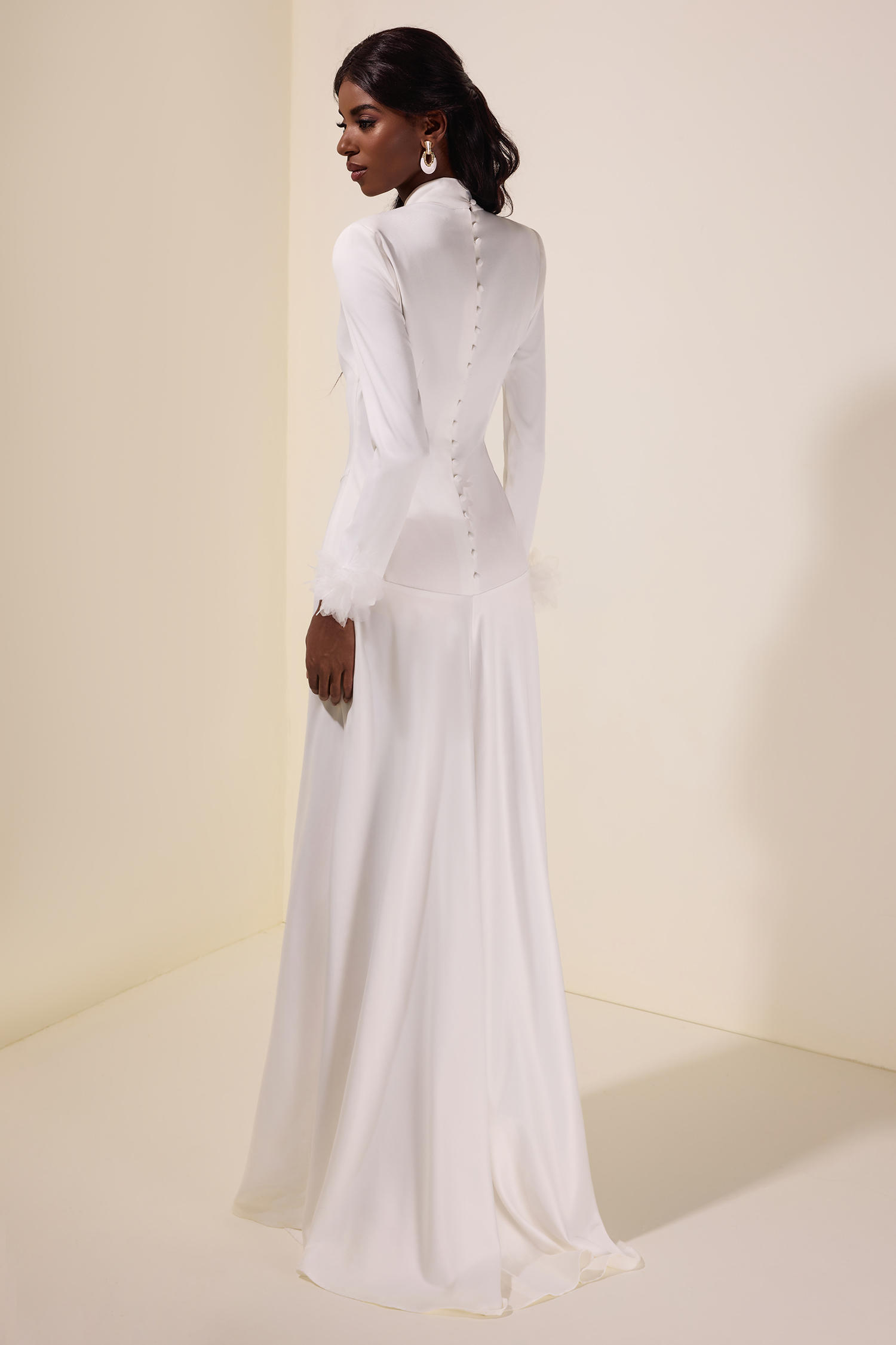 3D Flower Single Breasted Long Sleeve Maxi Dress