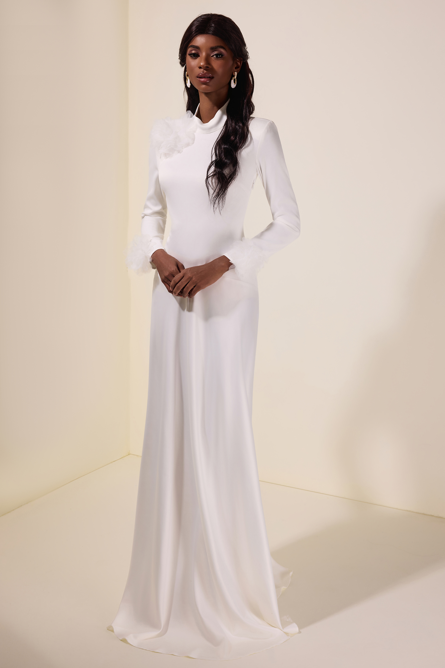 3D Flower Single Breasted Long Sleeve Maxi Dress