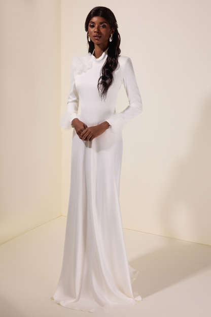 3D Flower Single Breasted Long Sleeve Maxi Dress