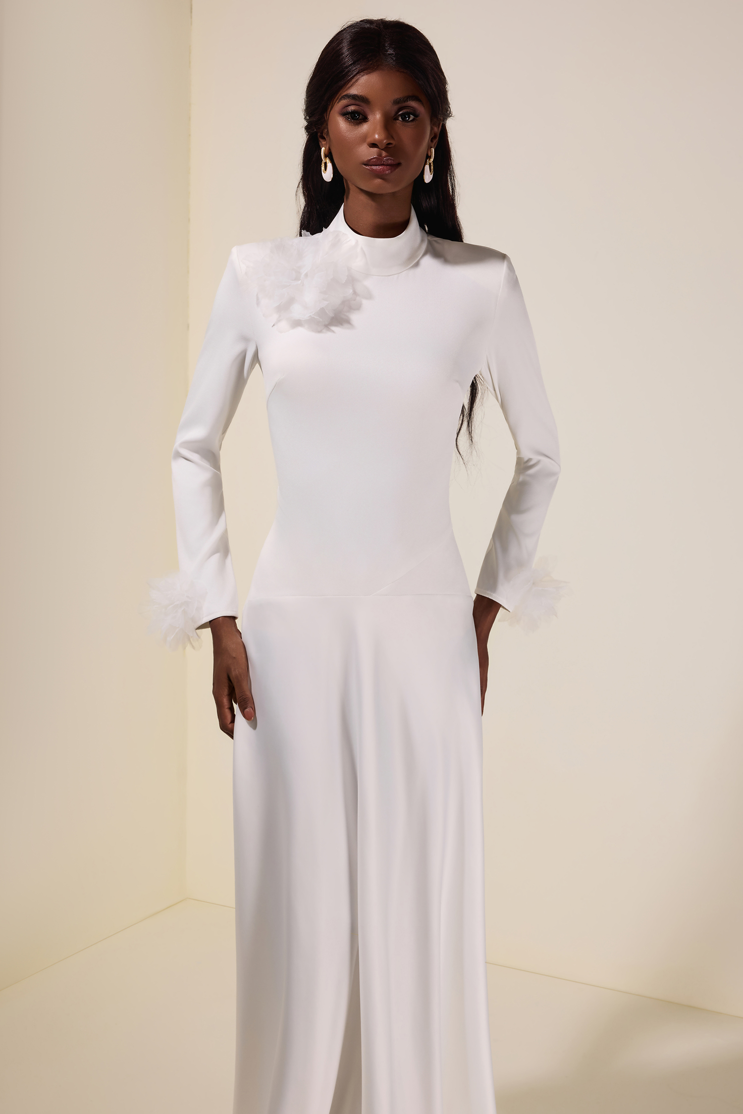 3D Flower Single Breasted Long Sleeve Maxi Dress