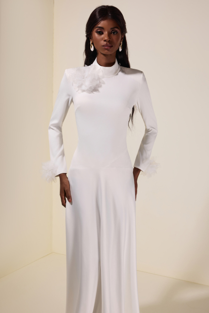 3D Flower Single Breasted Long Sleeve Maxi Dress