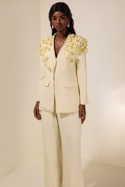 3D Flower V-Neck Top &  Loose Pants Set