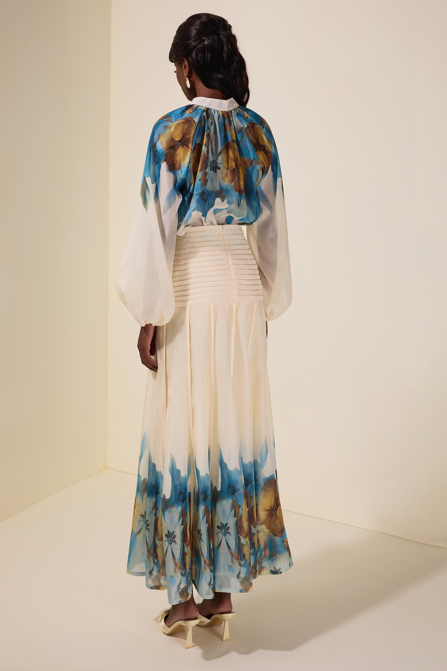 Aude Floral Top & Pleated Midi Skirt Set