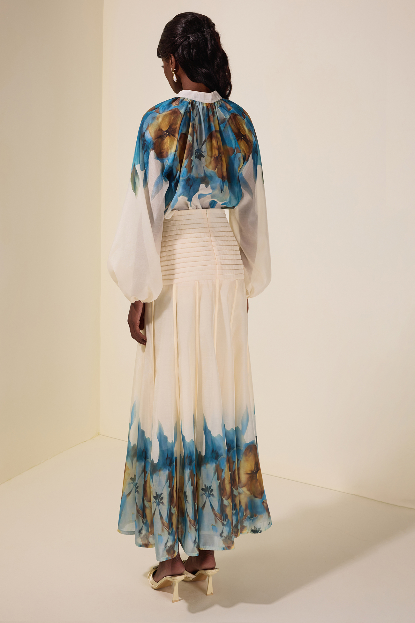 Aude Floral Top & Pleated Midi Skirt Set