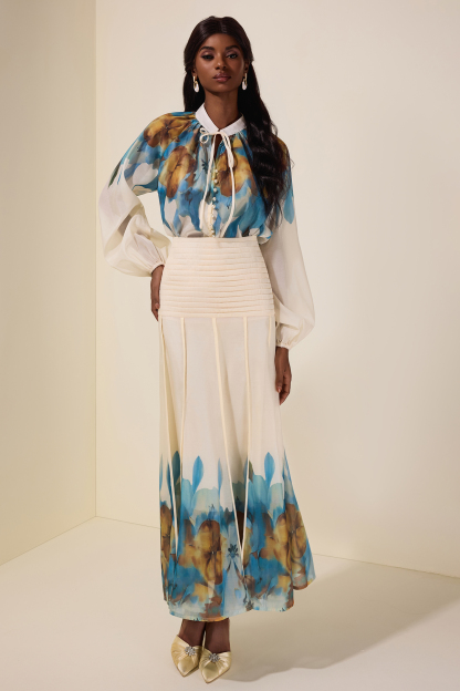 Aude Floral Top & Pleated Midi Skirt Set