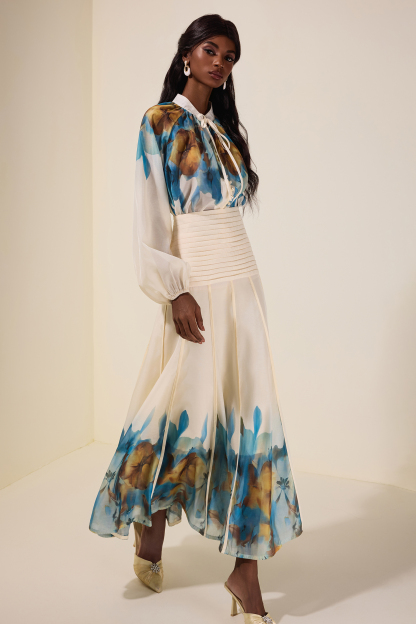 Aude Floral Top & Pleated Midi Skirt Set