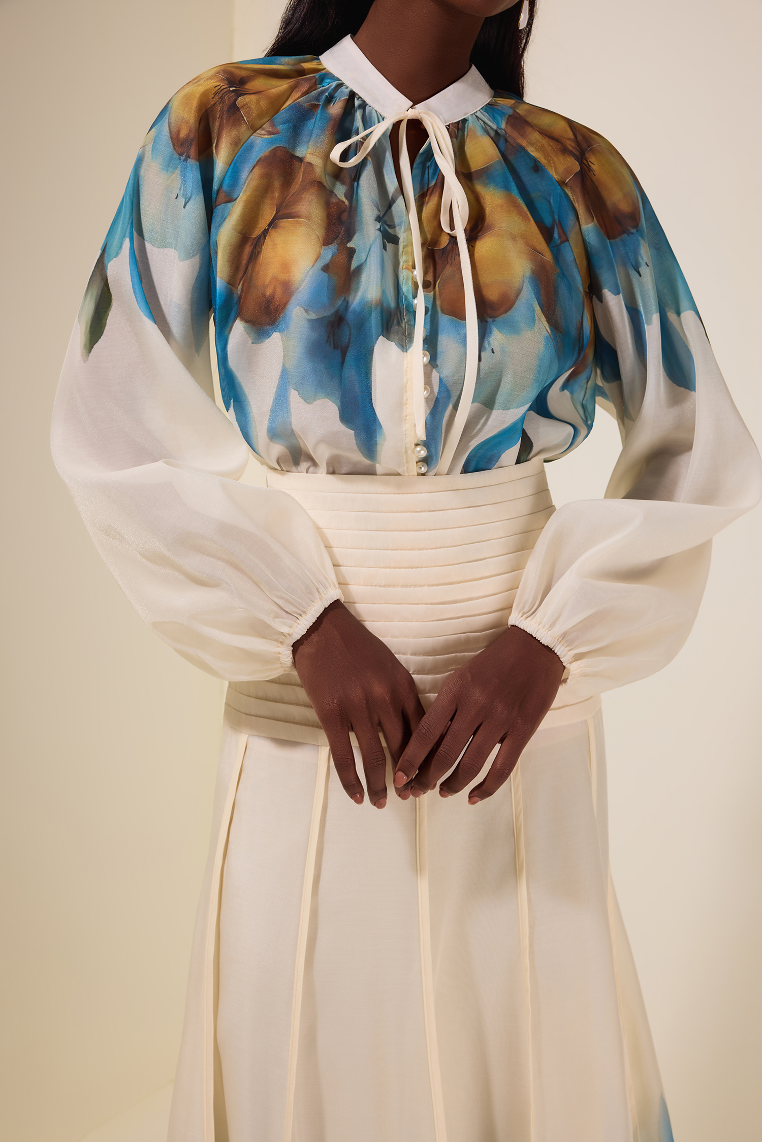 Aude Floral Top & Pleated Midi Skirt Set