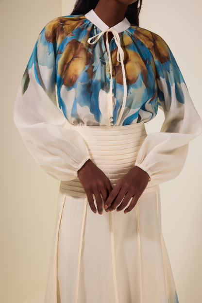 Aude Floral Top & Pleated Midi Skirt Set