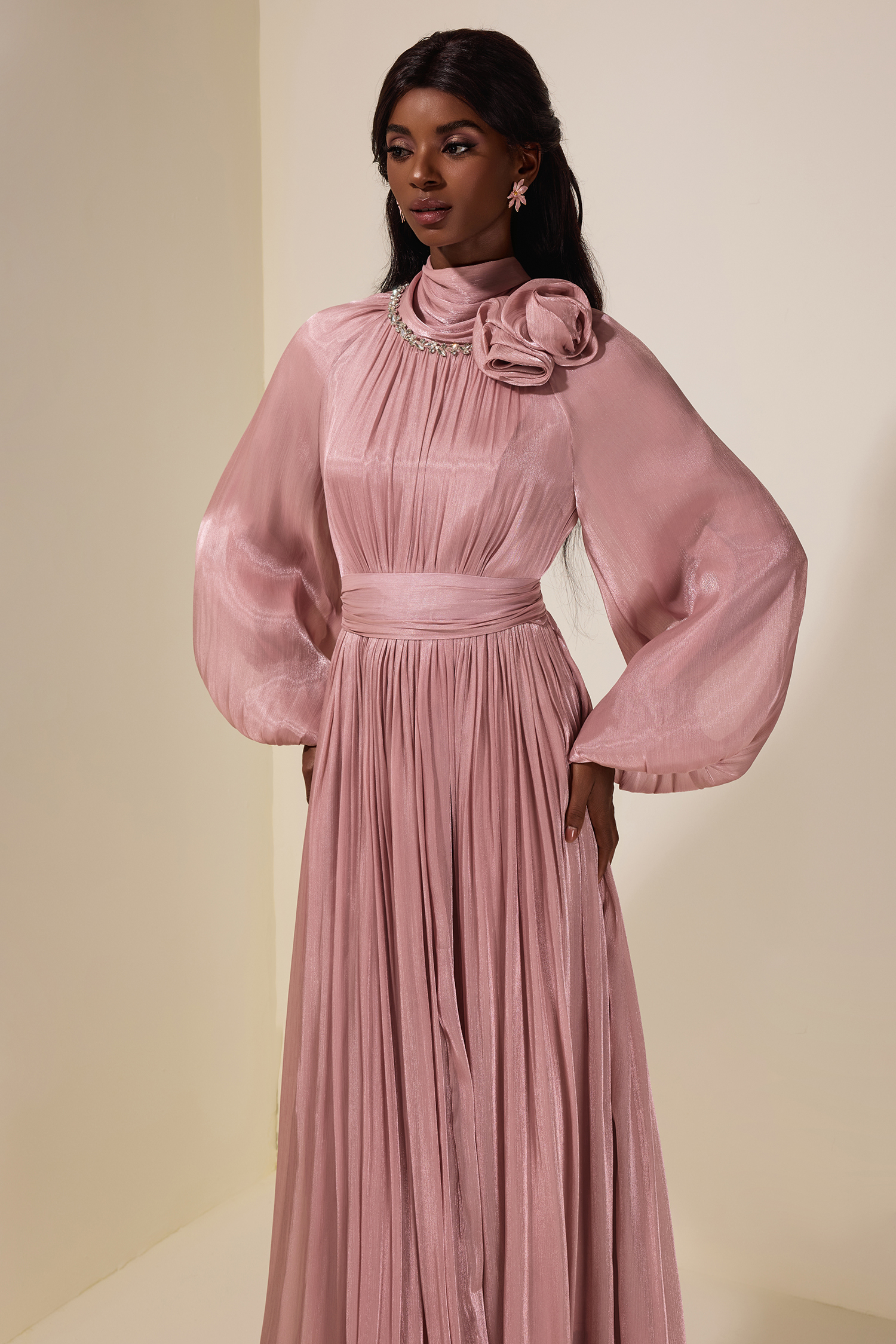 3D Flower Rhinestone Maxi Dress With Belt