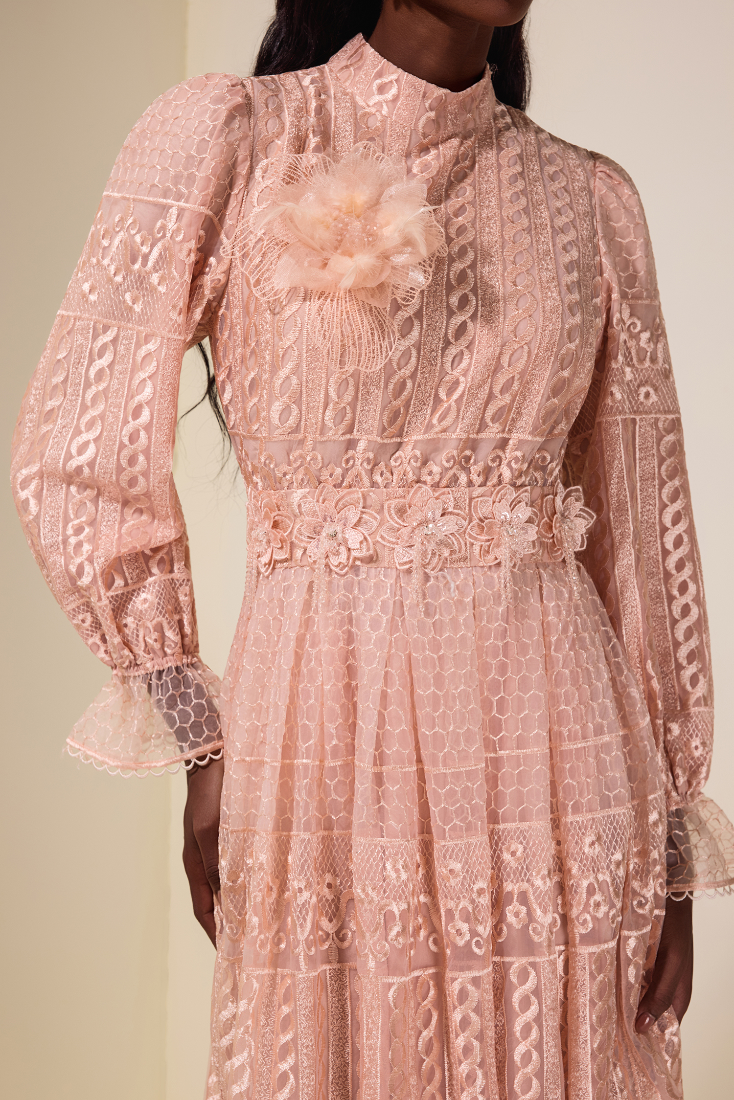 3D Flower Embroidered Beaded Maxi Dress