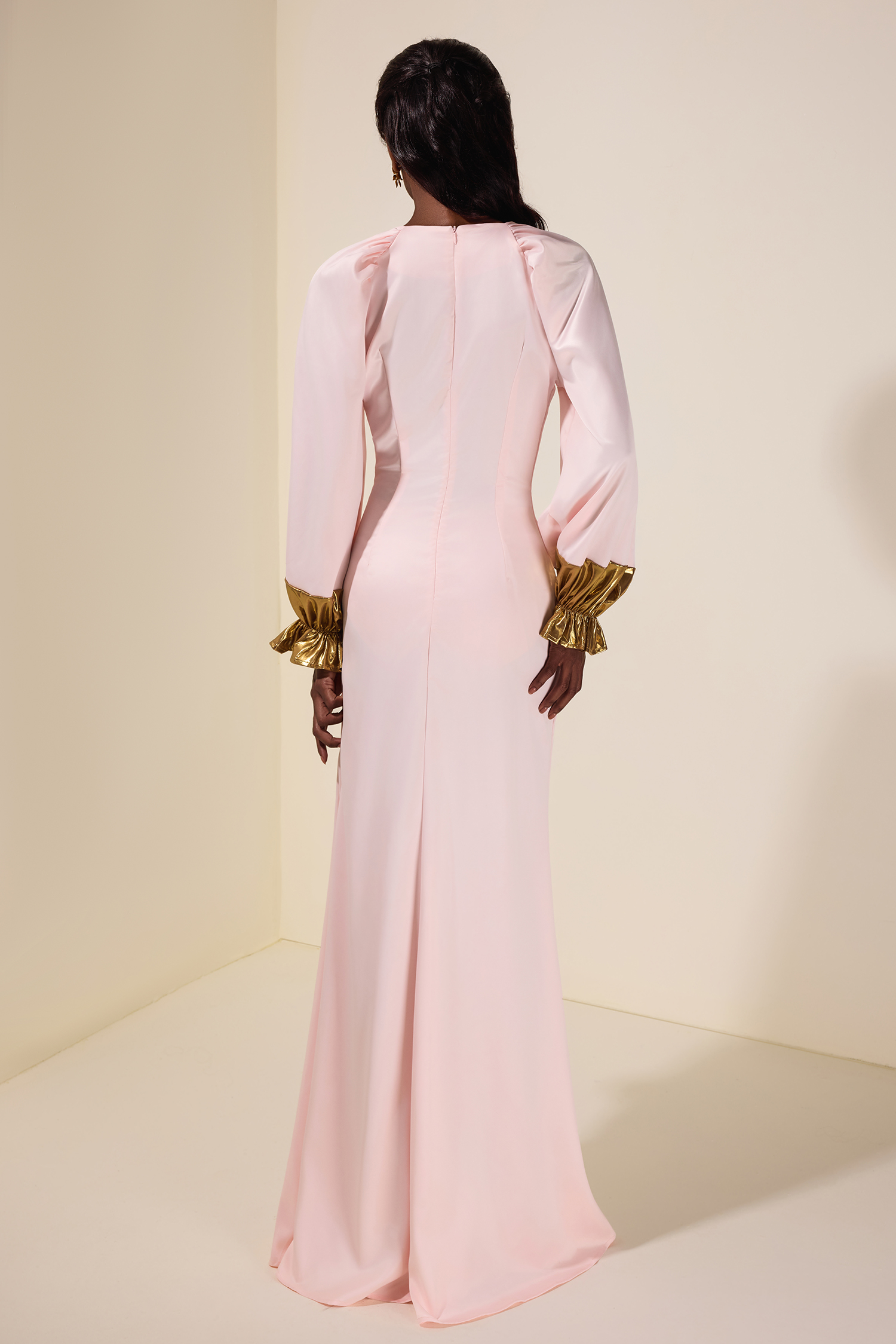 Satin Splicing Metallic Raglan Sleeve Maxi Dress