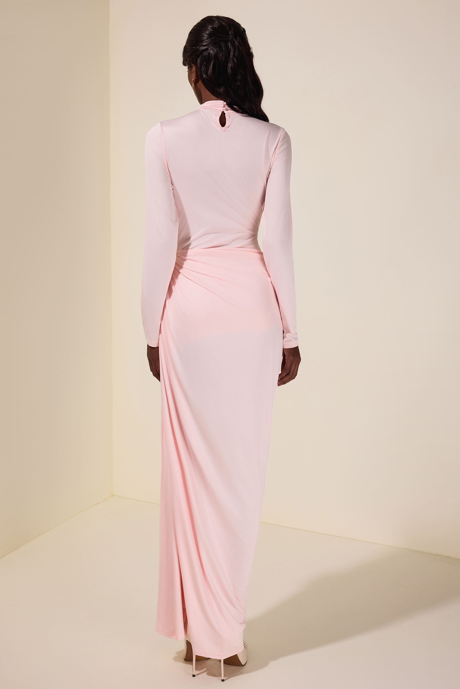 Jersey Gathering Long Sleeve Maxi Dress