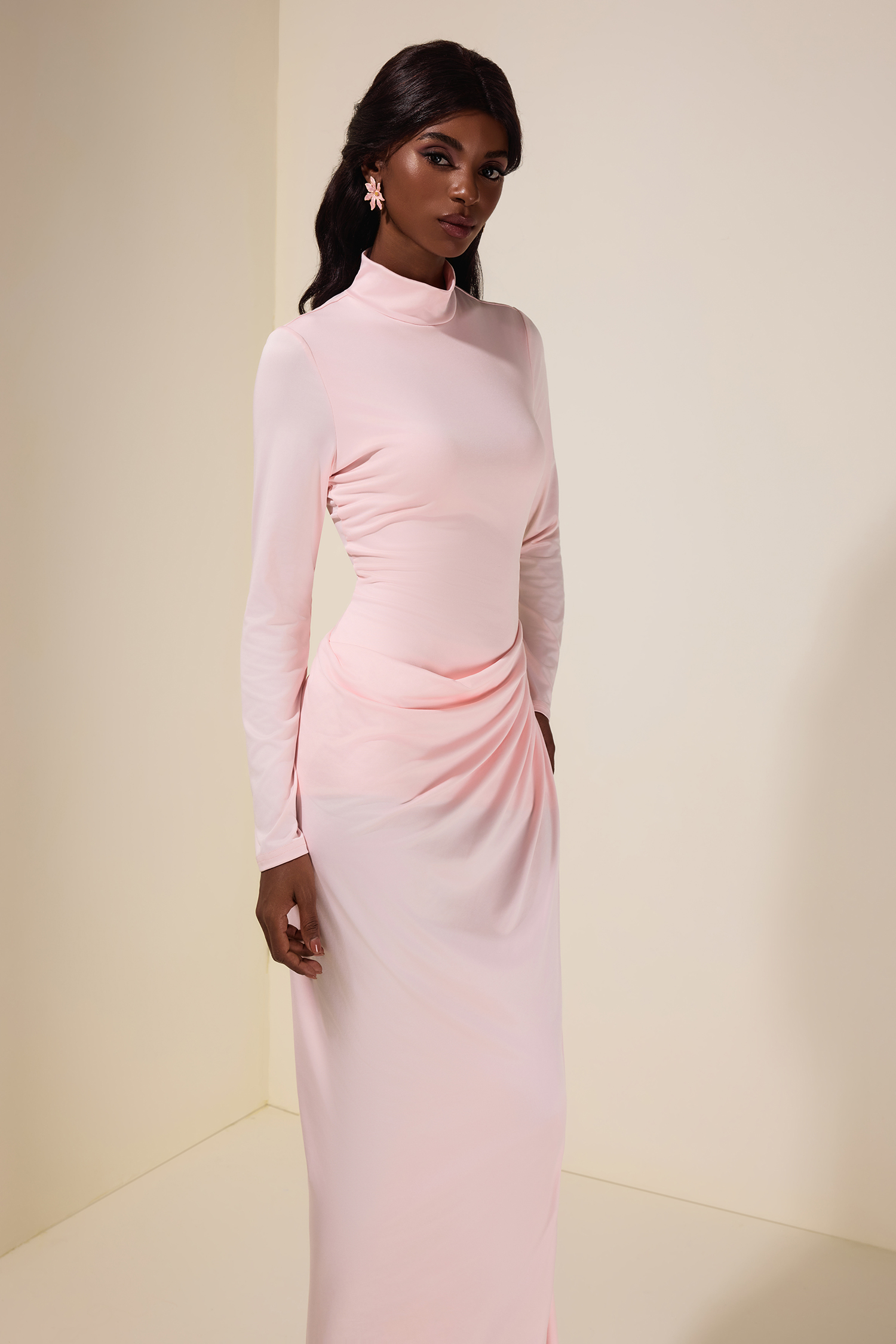 Jersey Gathering Long Sleeve Maxi Dress