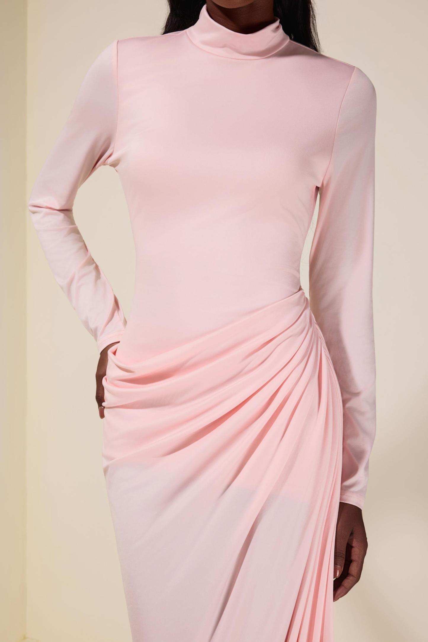 Jersey Gathering Long Sleeve Maxi Dress