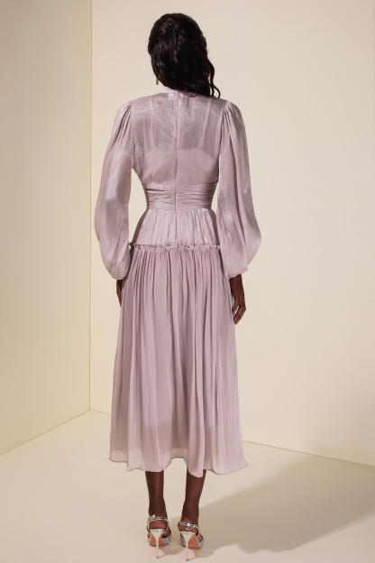 Satin Ruched Frill Midi Dress