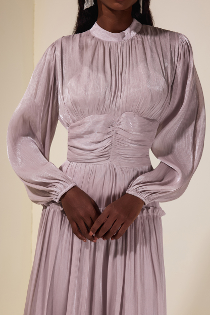 Satin Ruched Frill Midi Dress