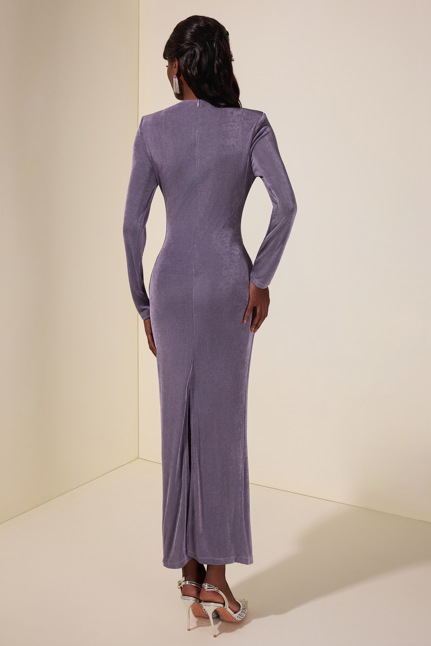 Jersey Ruched Long Sleeve Maxi Dress