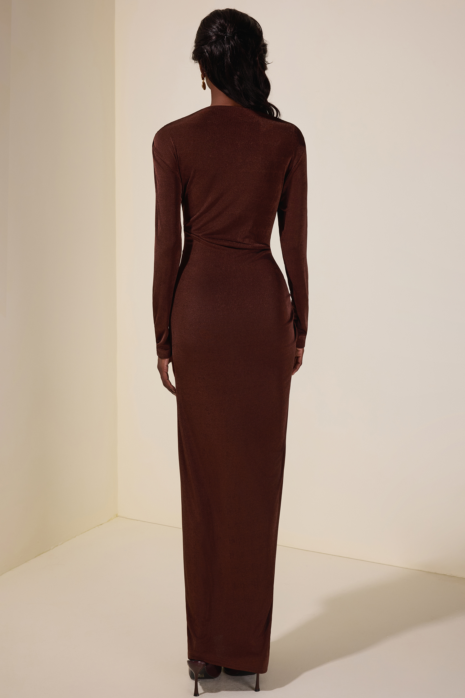 Jersey Metal Decorations Long Sleeve Maxi Dress