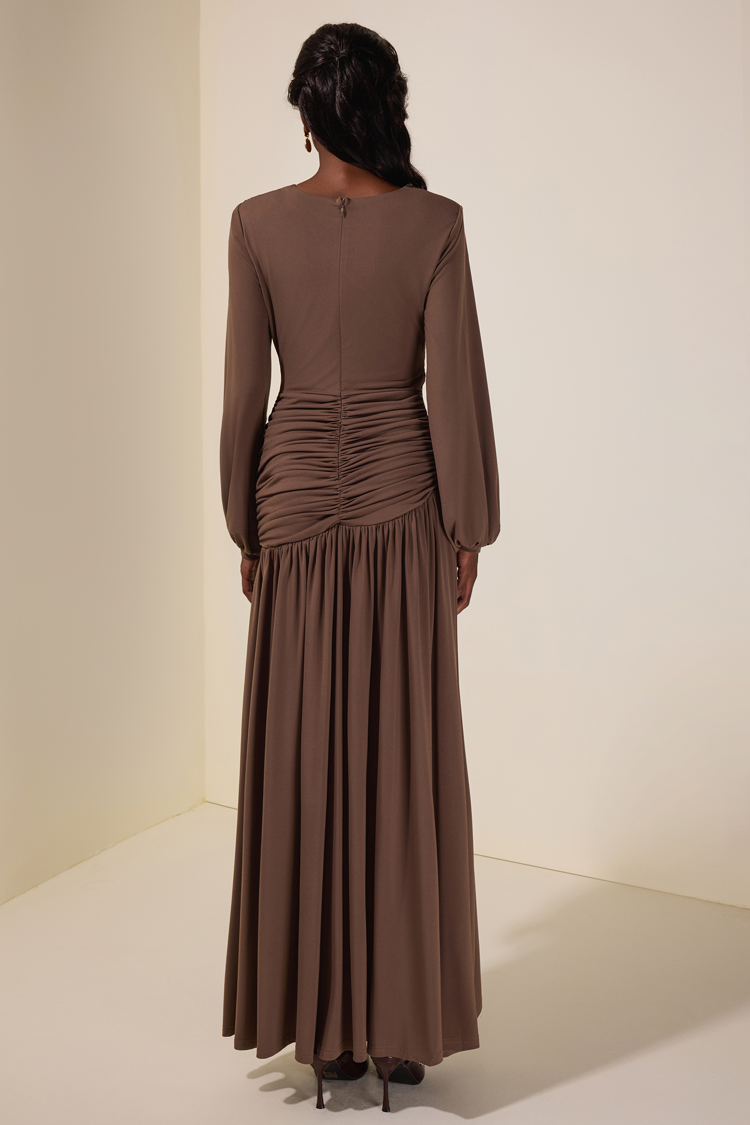 Jersey Woven Gathering Midi Dress