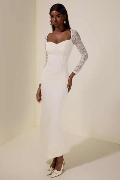 Lace Long Sleeve Slit Maxi Dress