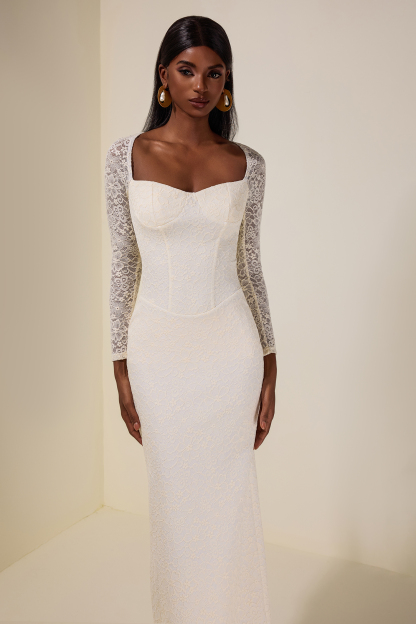 Lace Long Sleeve Slit Maxi Dress