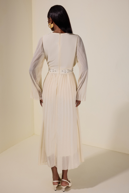 Chiffon  Pleated Rhinestone Midi Dress