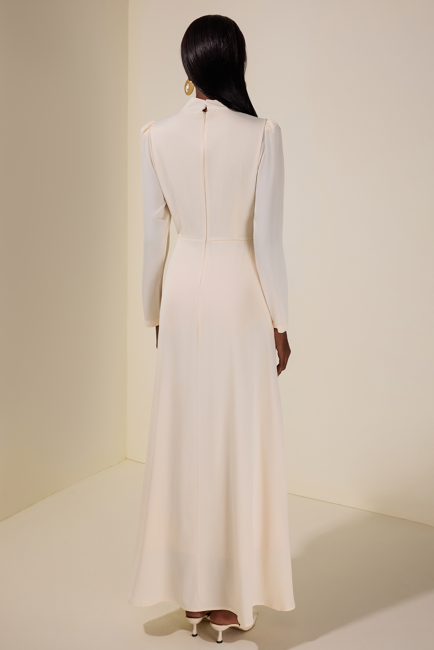 Satin Rhinestone Stand Collar Maxi Dress