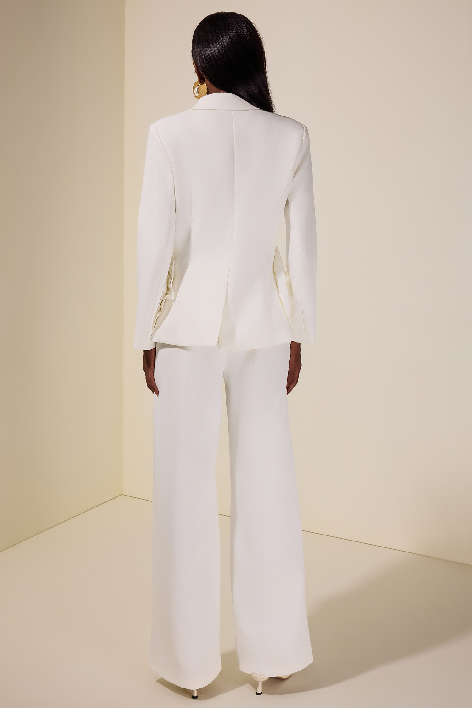 3D Flower Tailored Collar Blazer & Hight Waist Pants Set