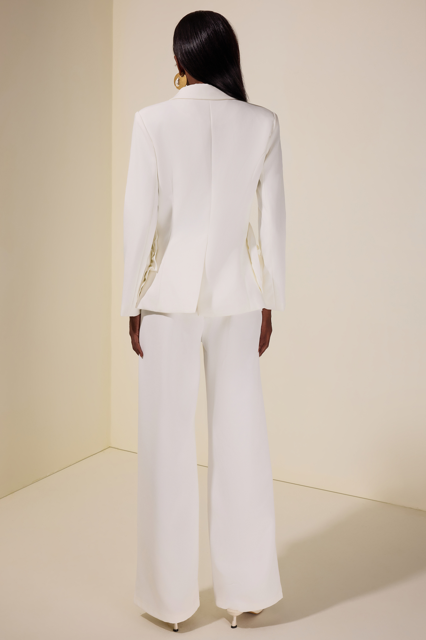 3D Flower Tailored Collar Blazer & Hight Waist Pants Set