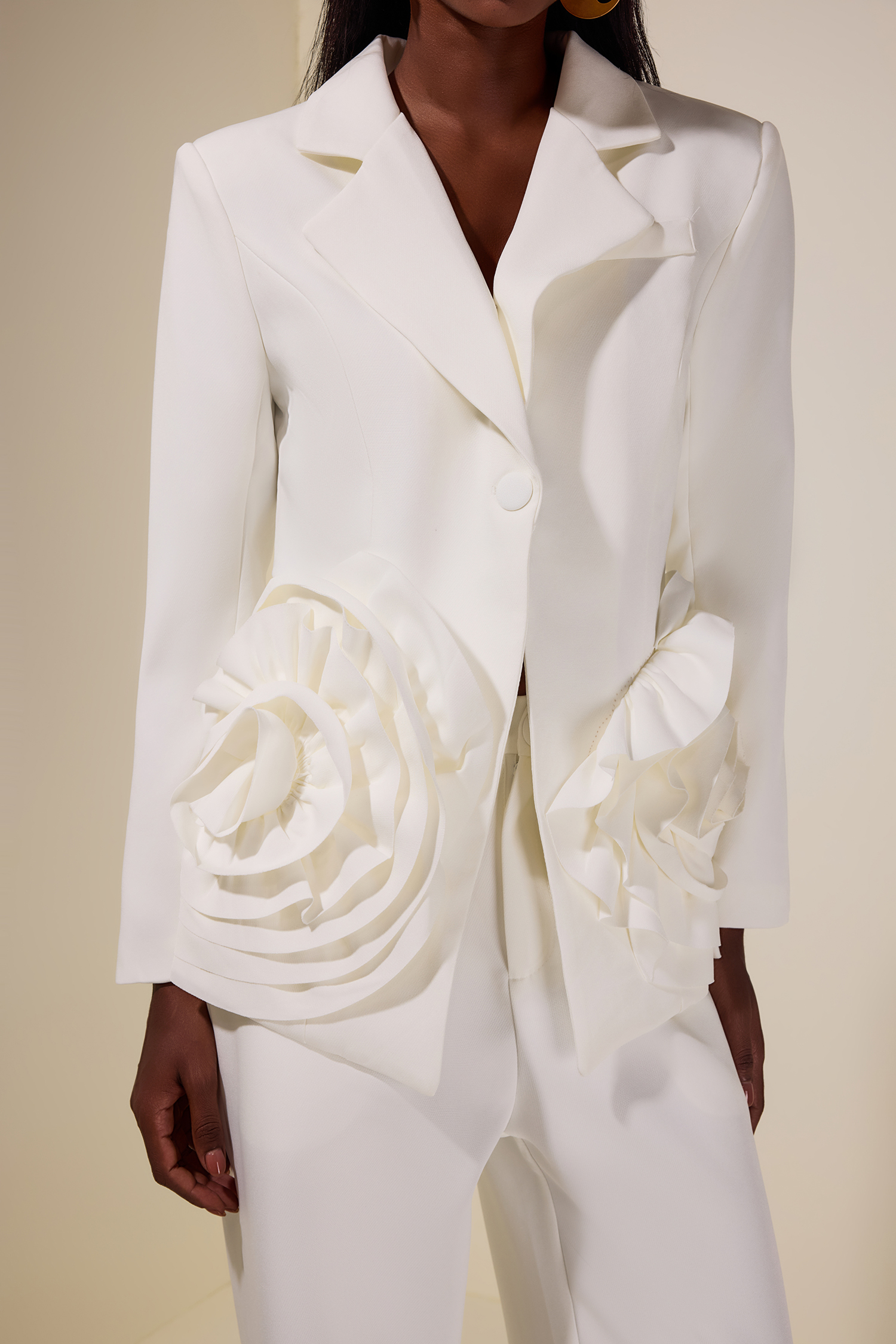 3D Flower Tailored Collar Blazer & Hight Waist Pants Set