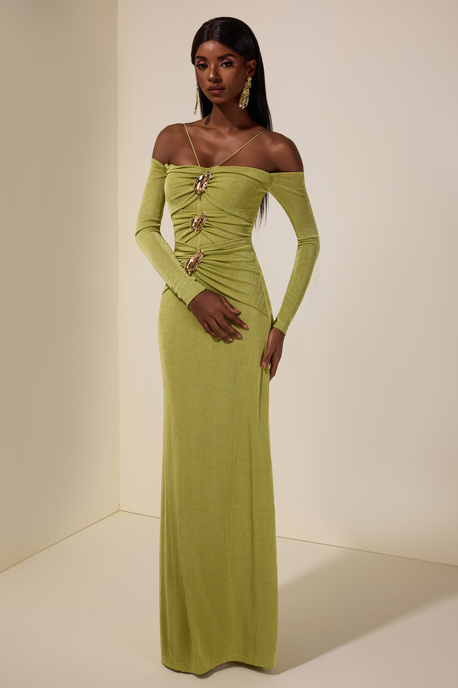 Jersey Metal Decorations Gathering Maxi Dress