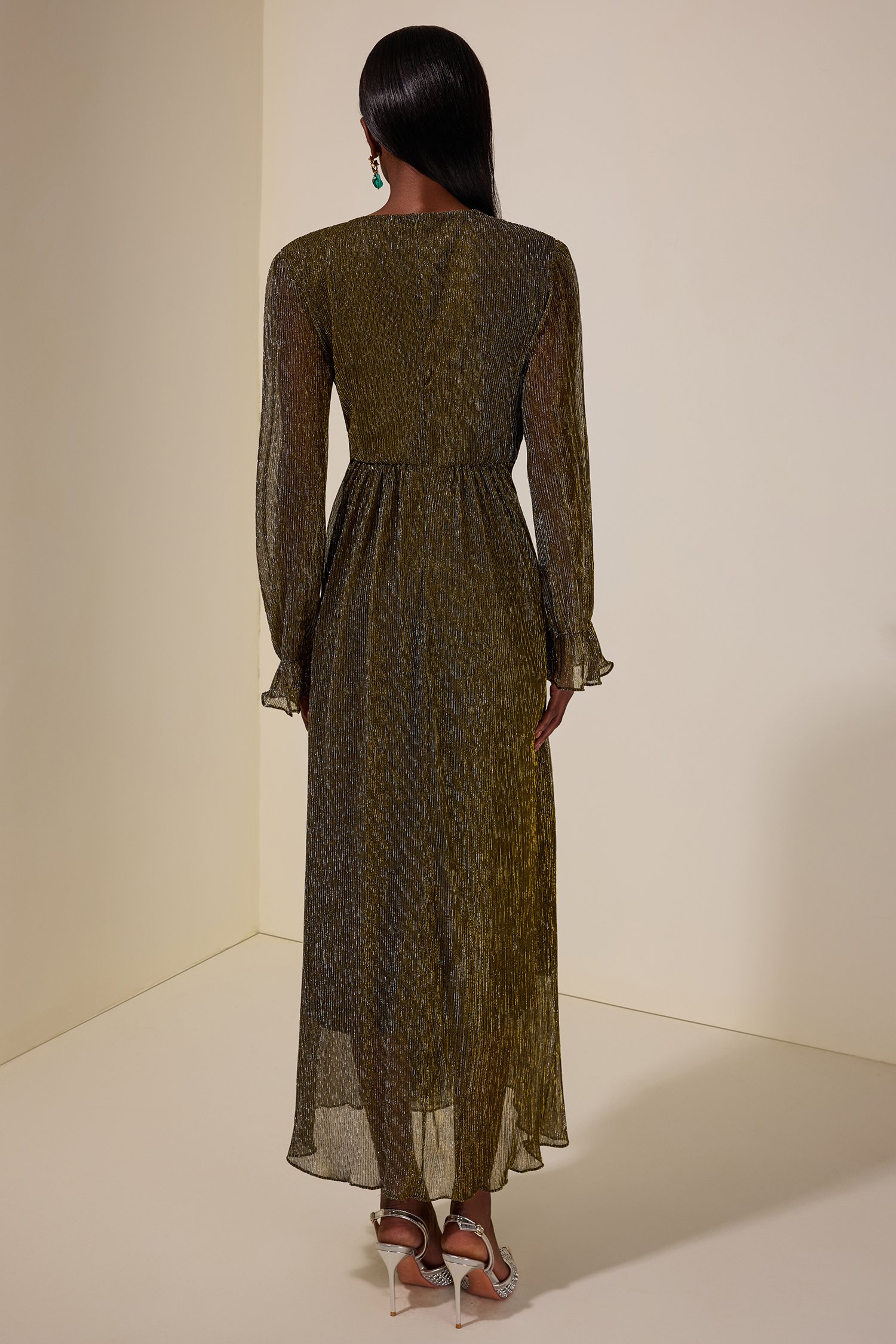 Luxury Rhinestone Long Sleeve Maxi Dress