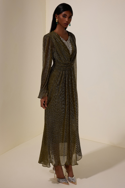 Luxury Rhinestone Long Sleeve Maxi Dress
