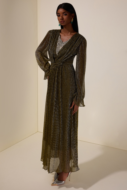 Luxury Rhinestone Long Sleeve Maxi Dress