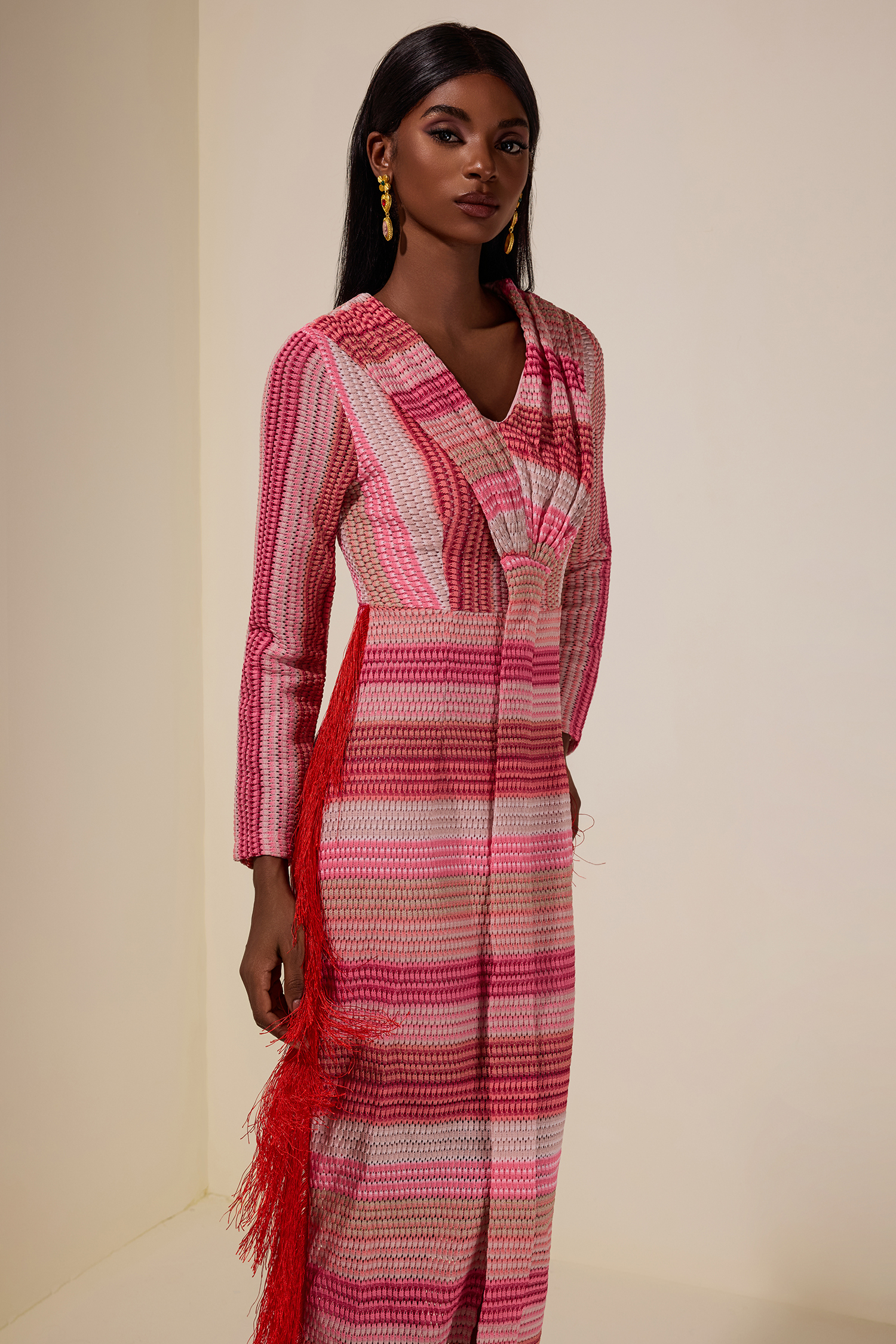 Crochet Gradient Color Tassel Midi Dress