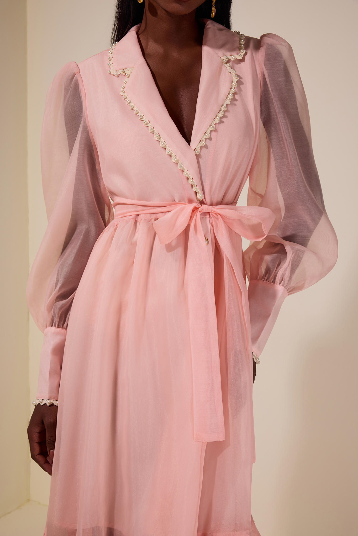 Chiffon Rivet Frill Midi Dress With Belt