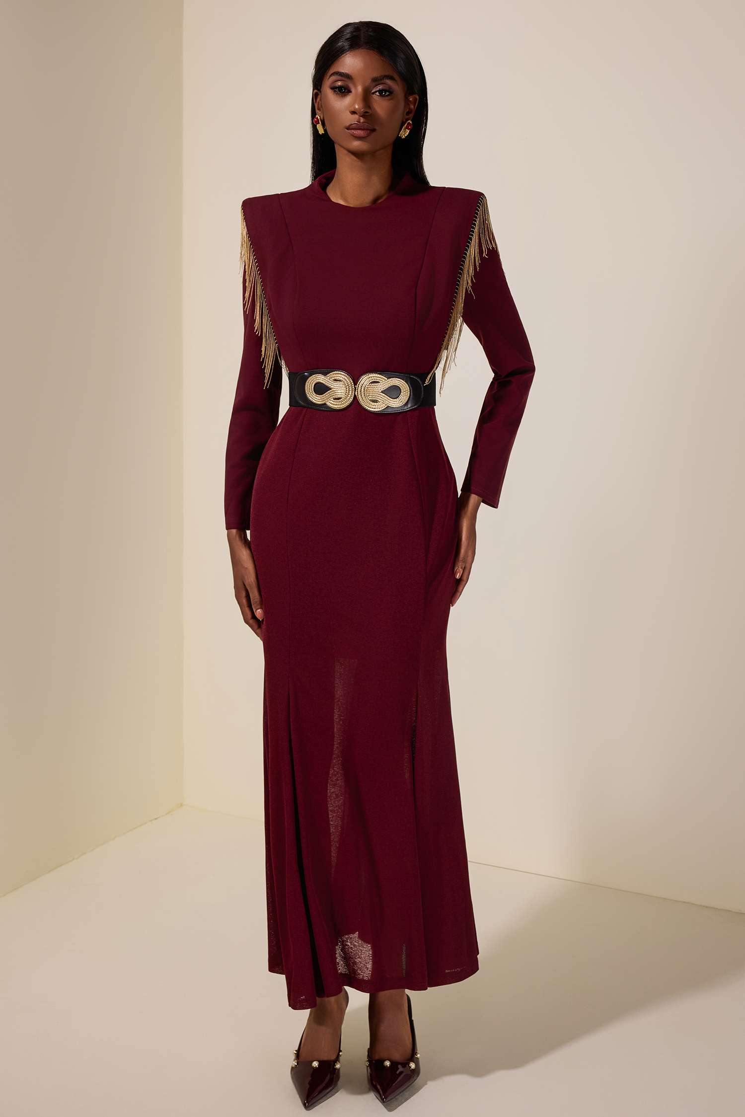 Jersey Tassel Maxi Dress With Belt