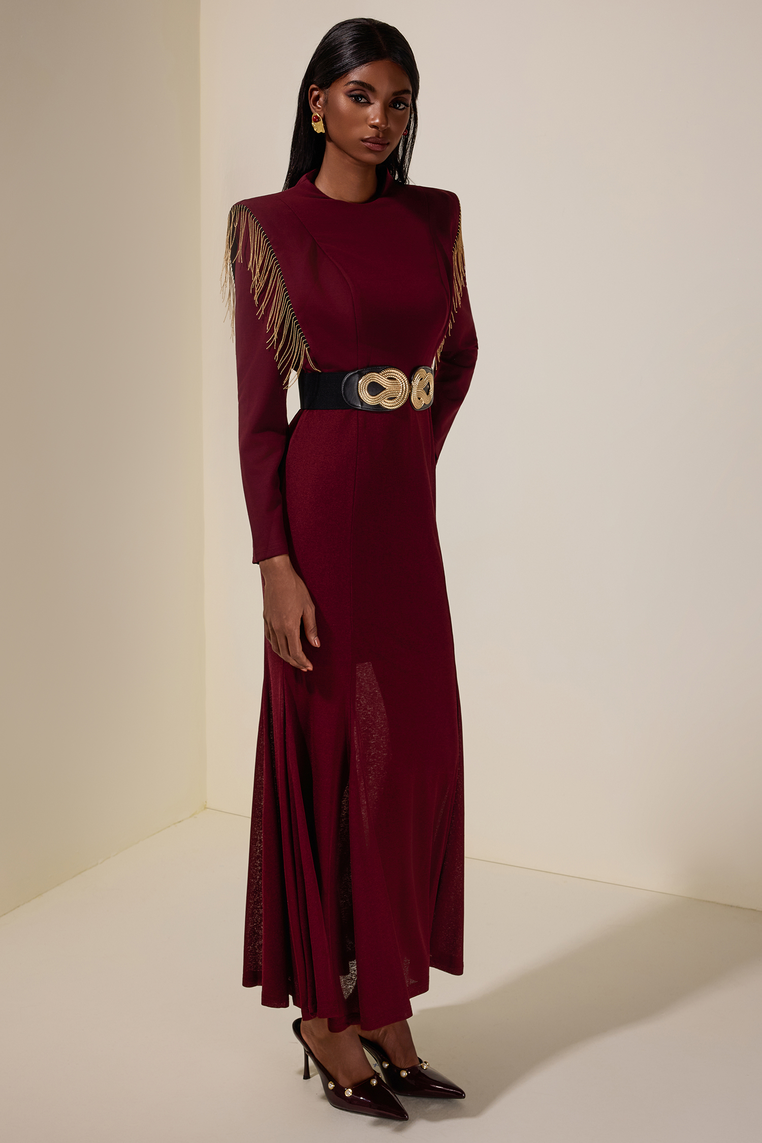 Jersey Tassel Maxi Dress With Belt