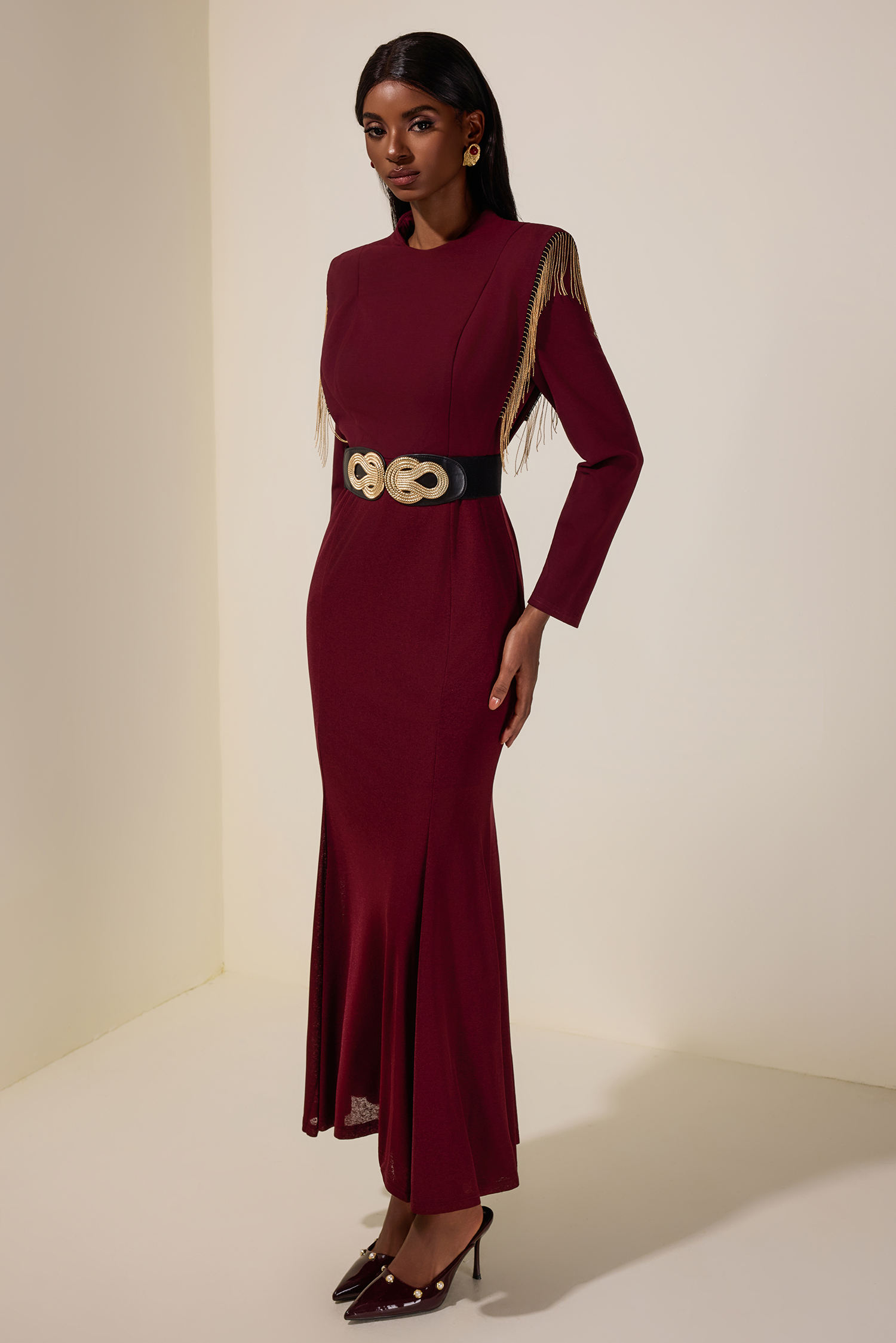 Jersey Tassel Maxi Dress With Belt